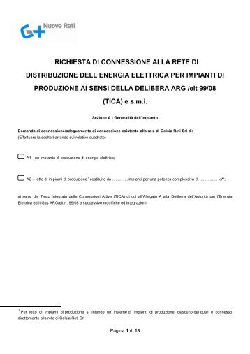 richiesta di connessione alla rete di distribuzione dell - Gelsia Reti