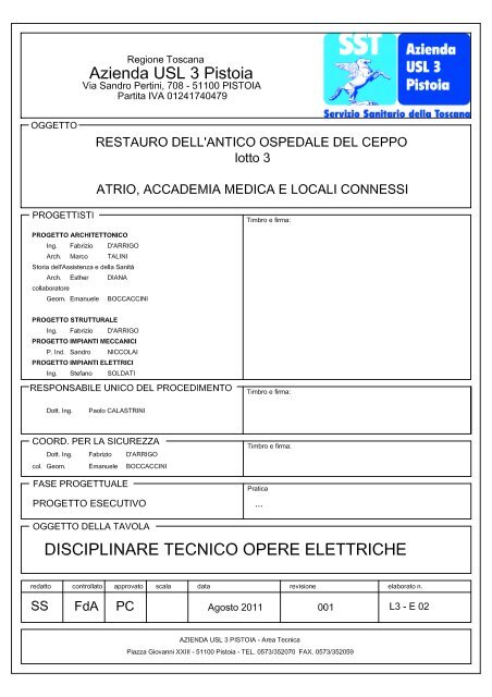 Disciplinare opere elettriche - Azienda USL 3 Pistoia
