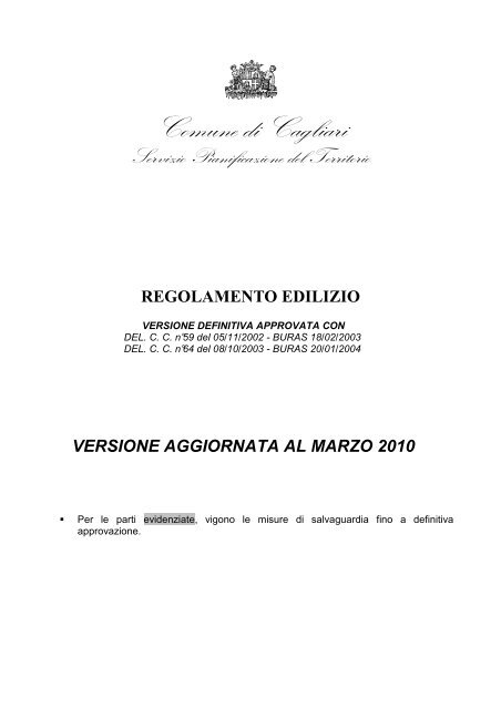 Regolamento Edilizio (pdf) - Comune di Cagliari