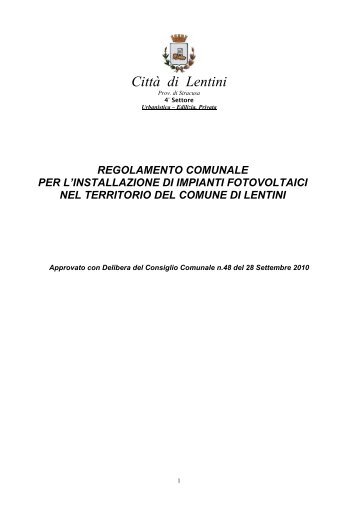 Regolamento Comunale per l'installazione di impianti fotovoltaici