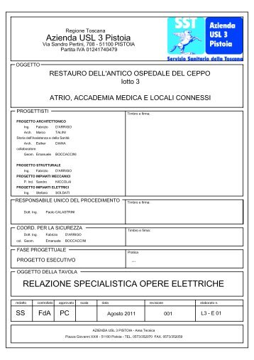 Relazione specialistica opere elettriche - Azienda USL 3 Pistoia