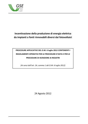 Incentivazione della produzione di energia elettrica da ... - Gse