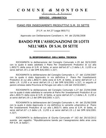 bando assegnazione lotti pip sm di sette 2012 - Comune di Montone