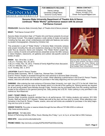 Sonoma State University Department of Theatre Arts & Dance ...