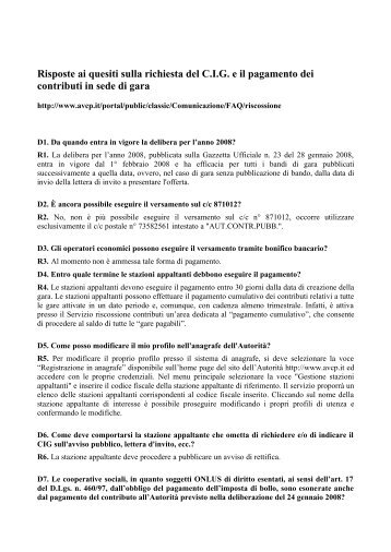 Risposte ai quesiti sulla richiesta del C.I.G. e il ... - e.Toscana