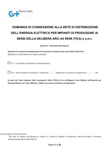 domanda di connessione alla rete di distribuzione dell - Gelsia Reti