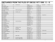 OBITUARIES FROM THE FILES OF OBCGS 1977-1989: E -- G