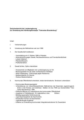 1. Bericht 1999 - Tolerantes Brandenburg - Brandenburg.de