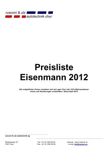 Preisliste Eisenmann 2012 - Cartech
