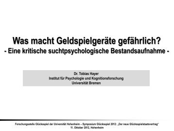 Was macht Geldspielgeräte gefährlich? - Forschungsstelle ...