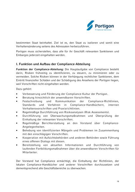 Compliance-Richtlinien des Portigon-Konzerns