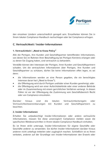 Compliance-Richtlinien des Portigon-Konzerns