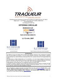 OFFERING CIRCULAR - Groupe TRAQUEUR