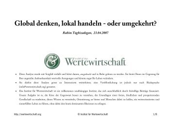 Global denken, lokal handeln - Institut für Wertewirtschaft