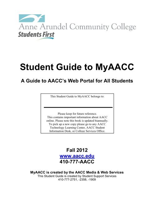 Student Guide To Myaacc Pdf Anne Arundel Community College