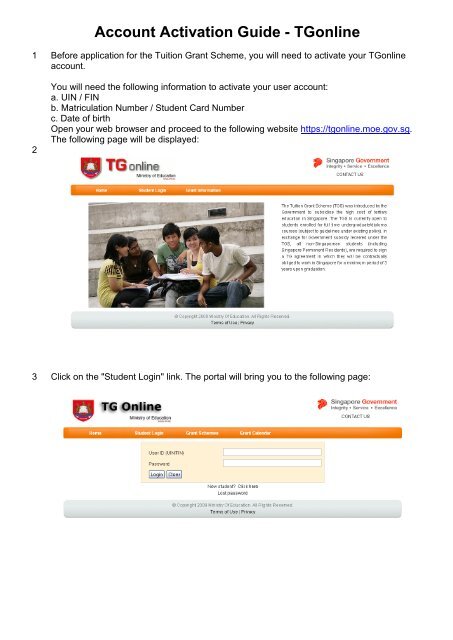 Account Activation Guide - TGonline - MOE TGonline System