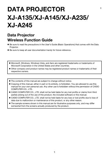 DATA PROJECTOR XJ-A135/XJ-A145/XJ-A235/ XJ-A245 - Casio