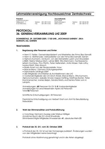 GV Protokoll 2009 - BBV ZFA Berufsbildnerverein Zentralschweiz ...