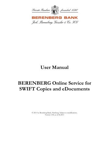 User Manual BERENBERG Online Service for ... - Berenberg Bank