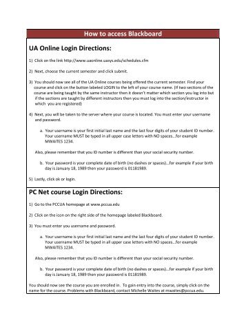 How to access Blackboard UA Online Login Directions: PC Net ...