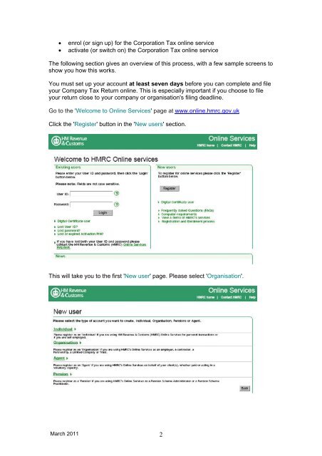 Signing up for Corporation Tax Online - HM Revenue & Customs