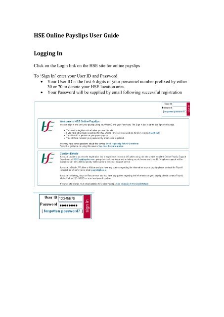 HSE Online Payslips User Guide Logging In