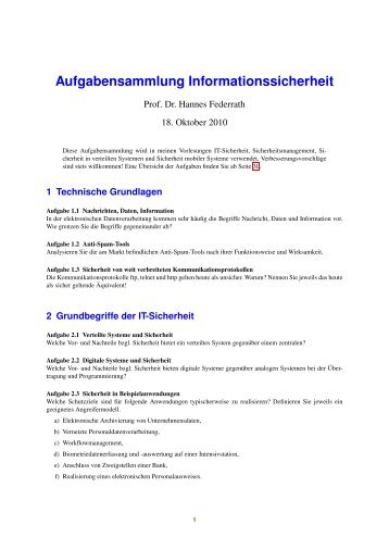 Aufgabensammlung Informationssicherheit