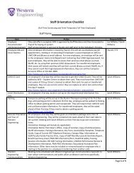 Staff Orientation Checklist - Western Engineering