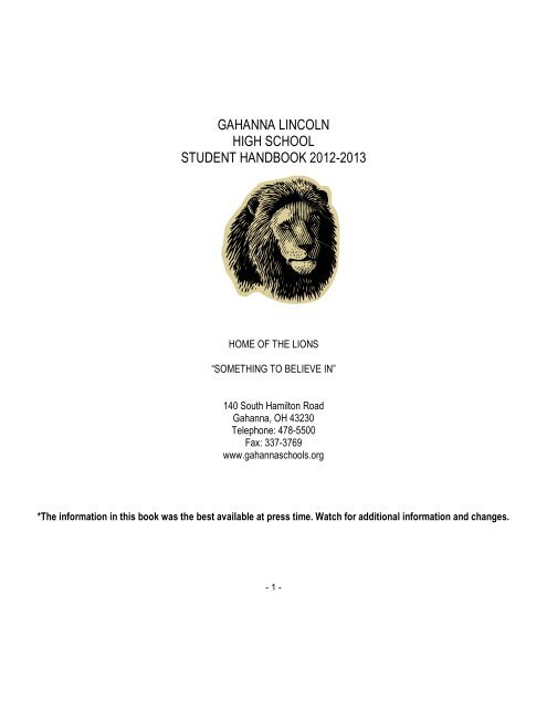 gahanna lincoln high school student handbook 2012-2013