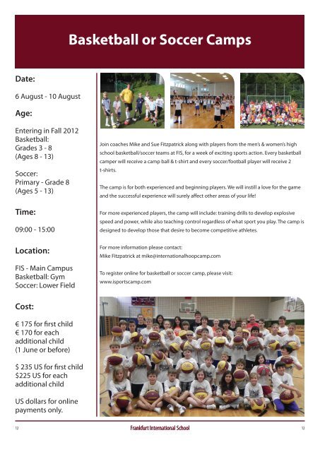 Summer Camps 2012 - Frankfurt International School
