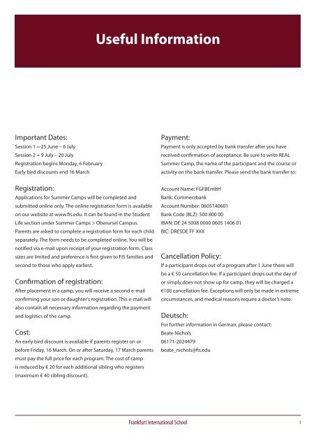 Summer Camps 2012 - Frankfurt International School