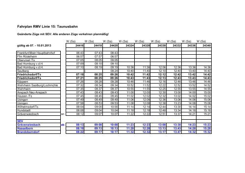 Fahrplan RMV Linie 15: Taunusbahn