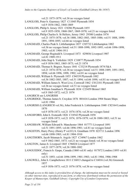 LAA no voyages listed vol. Extra Folio Extra Folio no Liverpool