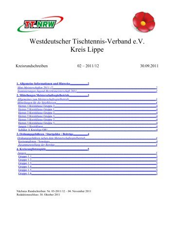 Westdeutscher Tischtennis-Verband e.V. Kreis Lippe