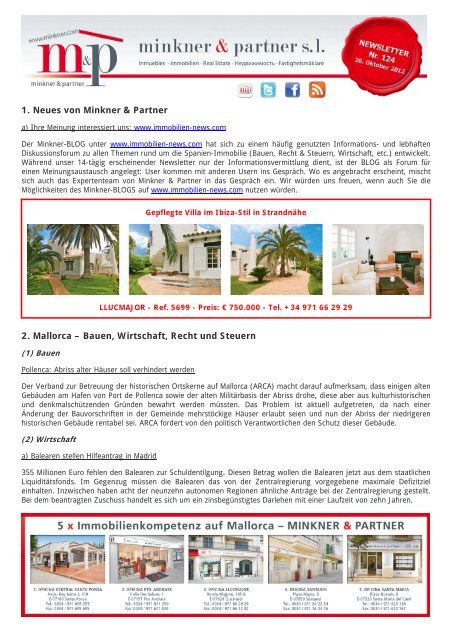 1. Neues von Minkner & Partner 2. Mallorca – Bauen, Wirtschaft ...