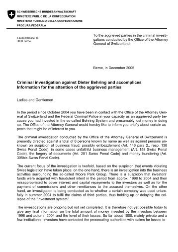 Criminal investigation against Dieter Behring and accomplices ...