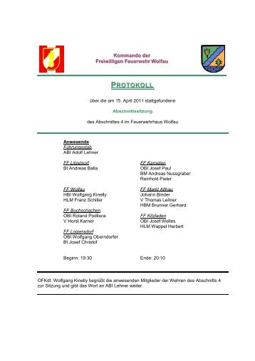 Abschnittssitzung Wolfau 15-04-2011 - FF Buchschachen