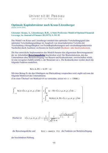 Optimale Kapitalstruktur nach Kraus/Litzenberger