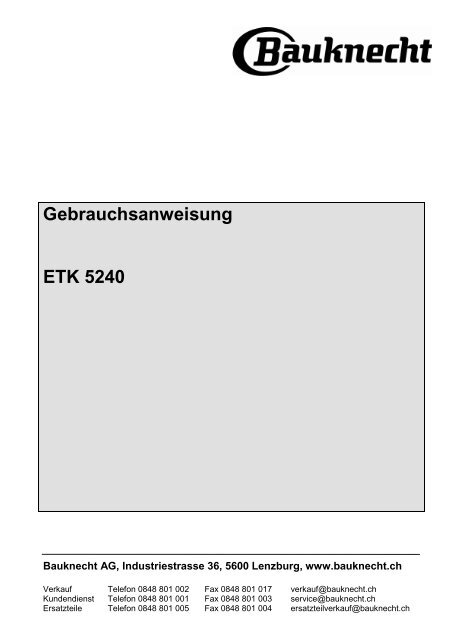 Gebrauchsanweisung ETK 5240 - Home - MAM V2.0, Bauknecht AG ...