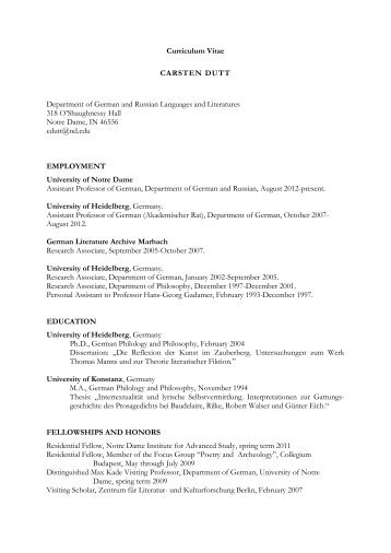 Curriculum Vitae CARSTEN DUTT Department of German and ...