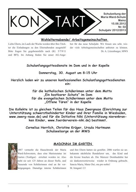 Wahlelternabende/ Arbeitsgemeinschaften - Maria Ward Schule Mainz