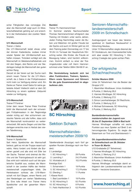 Gemeinderat 2009 bis 2015 - Schachverein Hörsching