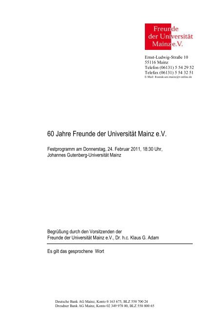 Rede Von Dr H C Klaus G Adam Freunde Der Universitat Mainz Ev