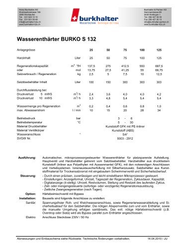 Wasserenthärter BURKO S 132 - Burkhalter AG