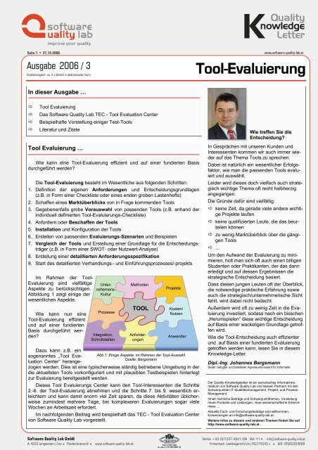 Tool-Evaluierung - Software Quality Lab