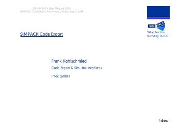 SIMPACK Code Export Frank Kohlschmied