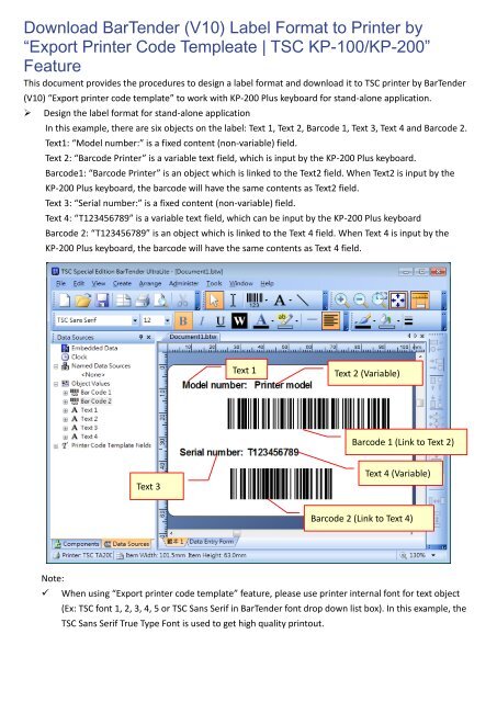 Download BarTender (V10) Label Format to Printer by “Export ... - TSC
