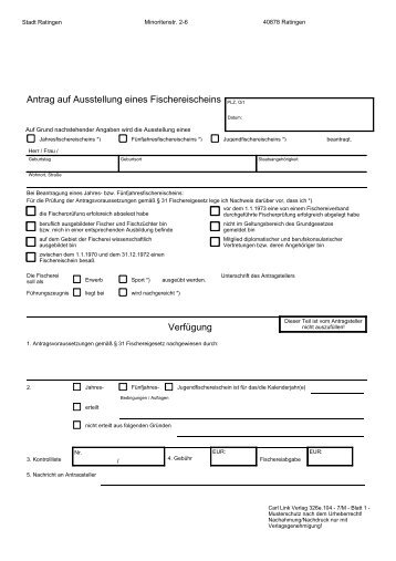 Antrag auf Ausstellung eines Fischereischeins ... - Stadt Ratingen