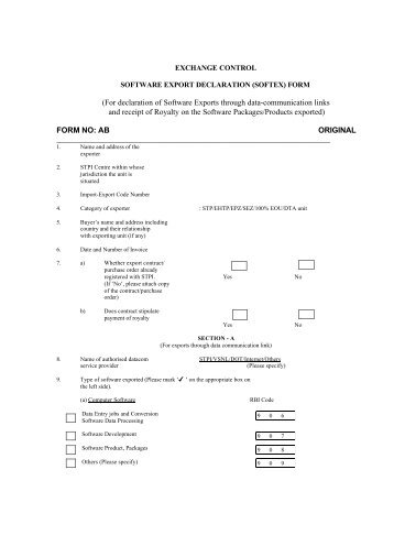 Software Export Declaration (SOFTEX) Form