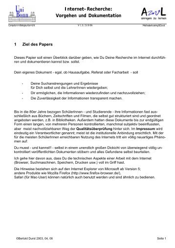 Internet-Recherche: Vorgehen und Dokumentation - azul-online.de